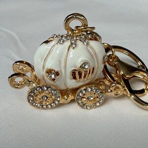 Gold and White Pumpkin Carriage Keychain and Bag Charm